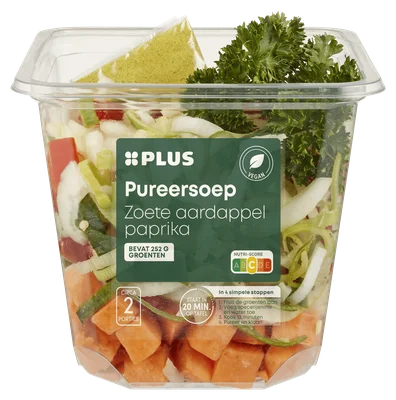 PLUS Pureersoep zoete aardappel paprika Bakje 450 g