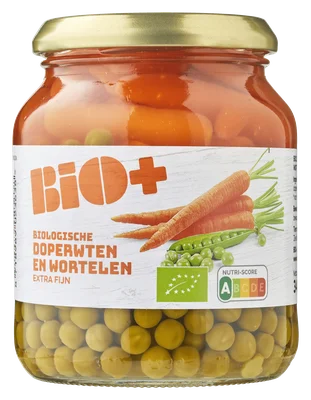 BIO+ Doperwten en wortelen Pot 340 g