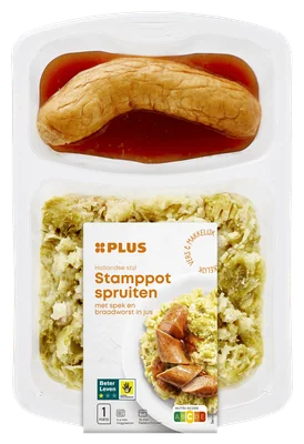 PLUS Spruiten stamppot spek braadworst jus Tray 500 g