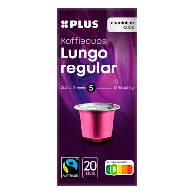 PLUS Koffiecups lungo regular Fairtrade Doos 20 st