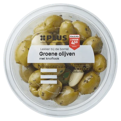 PLUS Olijven met knoflook Kuipje 260 g