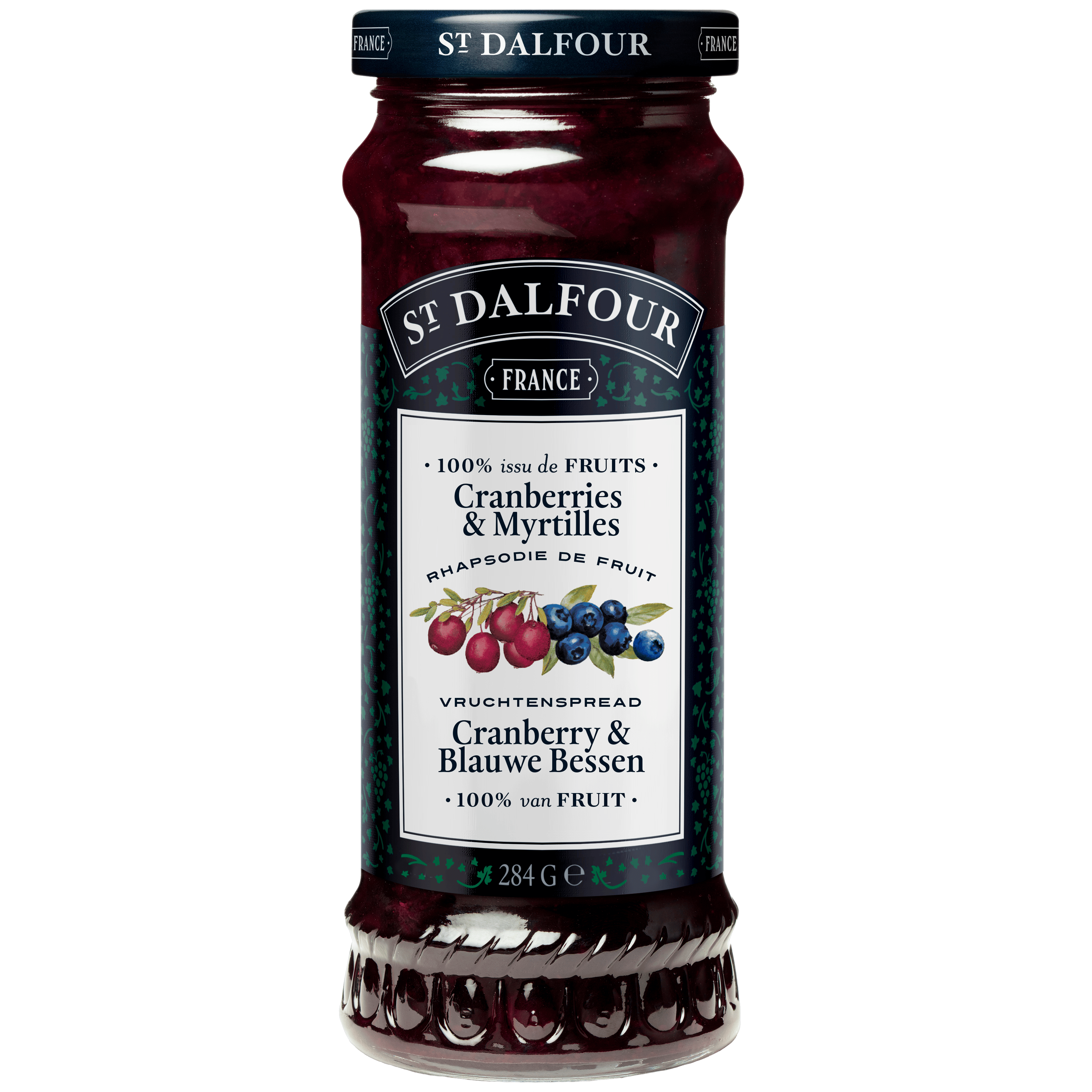St.Dalfour Vruchtenspread cranberries blauwe bes Pot 284 g