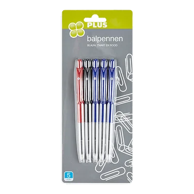 PLUS Balpennen drukknop Blister 5 st