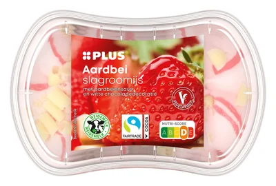 PLUS Kleintje Slagroomijs aardbei Bakje 200 ml