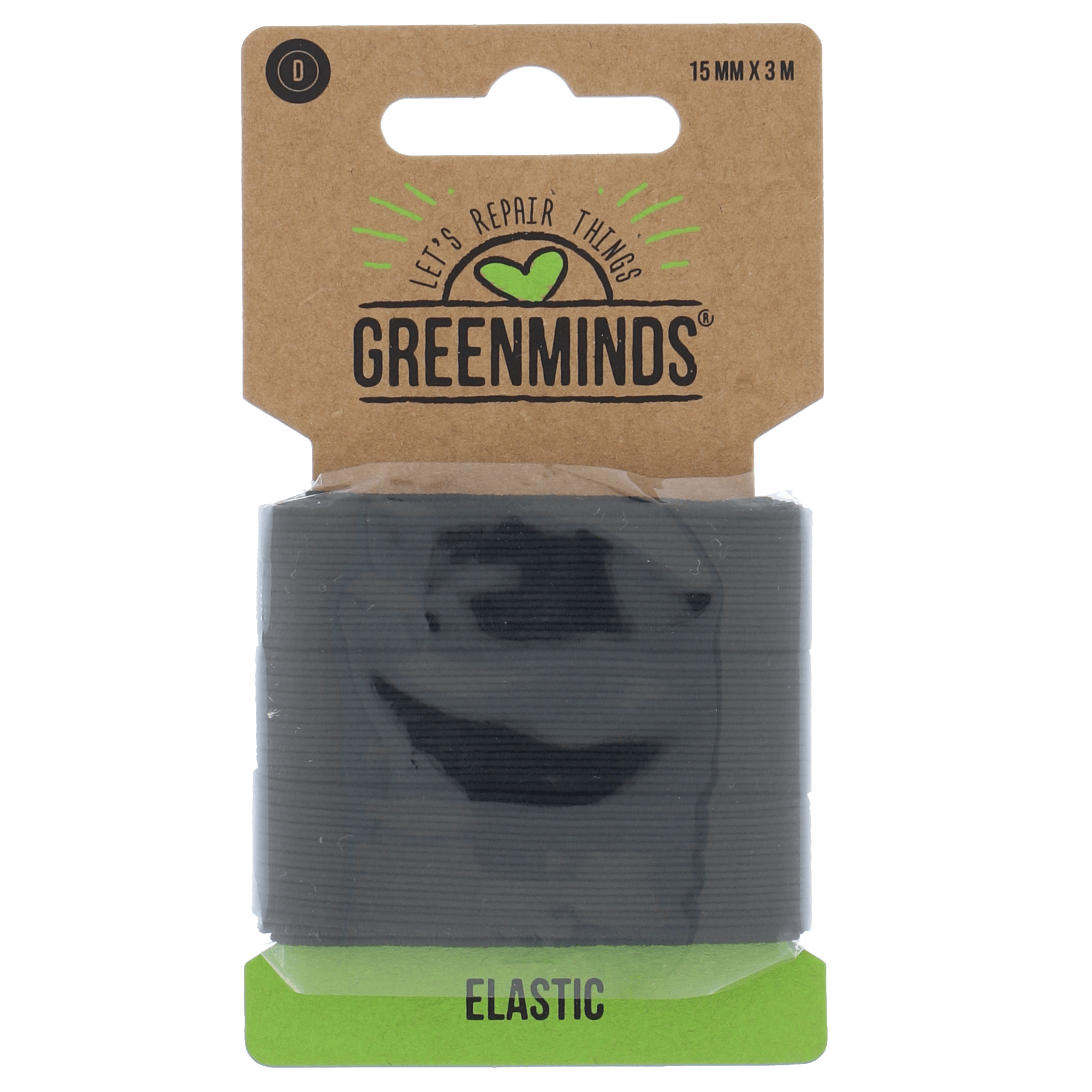 Greenminds Elastiek zwart 20mm 2,4meter Kaart 1 st