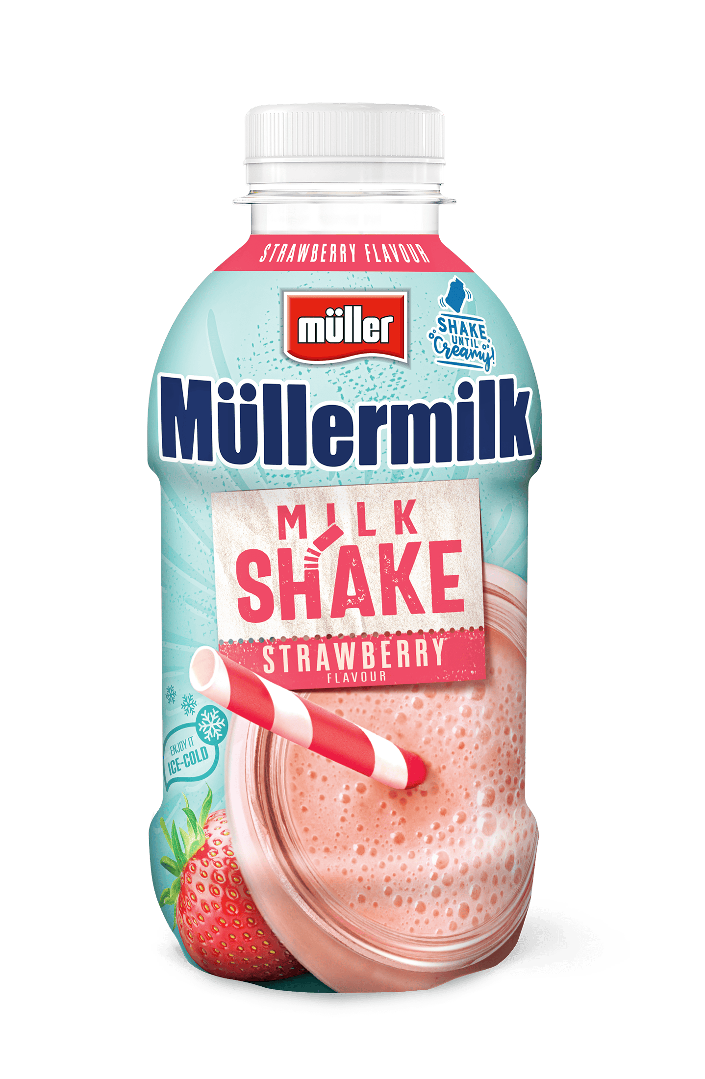 Müllermilk Milk shake aardbei Fles 381 ml