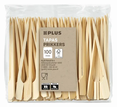 PLUS Tapasprikkers FSC 95mm Zak 100 st