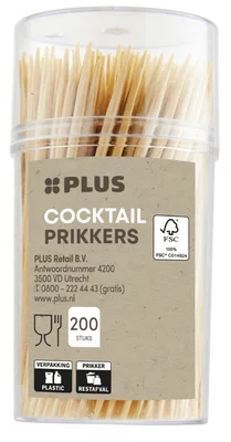 PLUS Cocktailprikkers bamboe FSC 65mm Koker 200 st