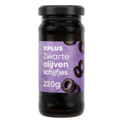 PLUS Zwarte olijven schijfjes Pot 220 ml