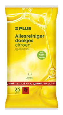 PLUS Allesreinigerdoekjes lemon plasticvrij Wikkel 80 st
