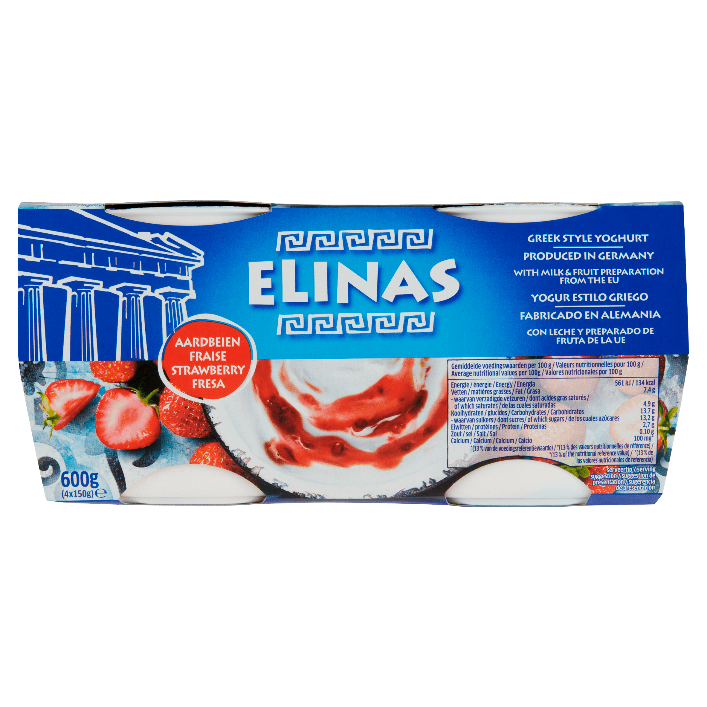Elinas Griekse stijl yoghurt aardbei 4-pack Set 600 g