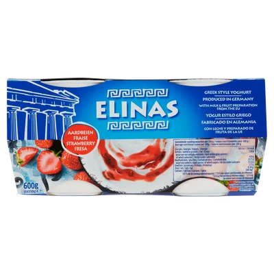 Elinas Griekse stijl yoghurt aardbei 4-pack Set 600 g