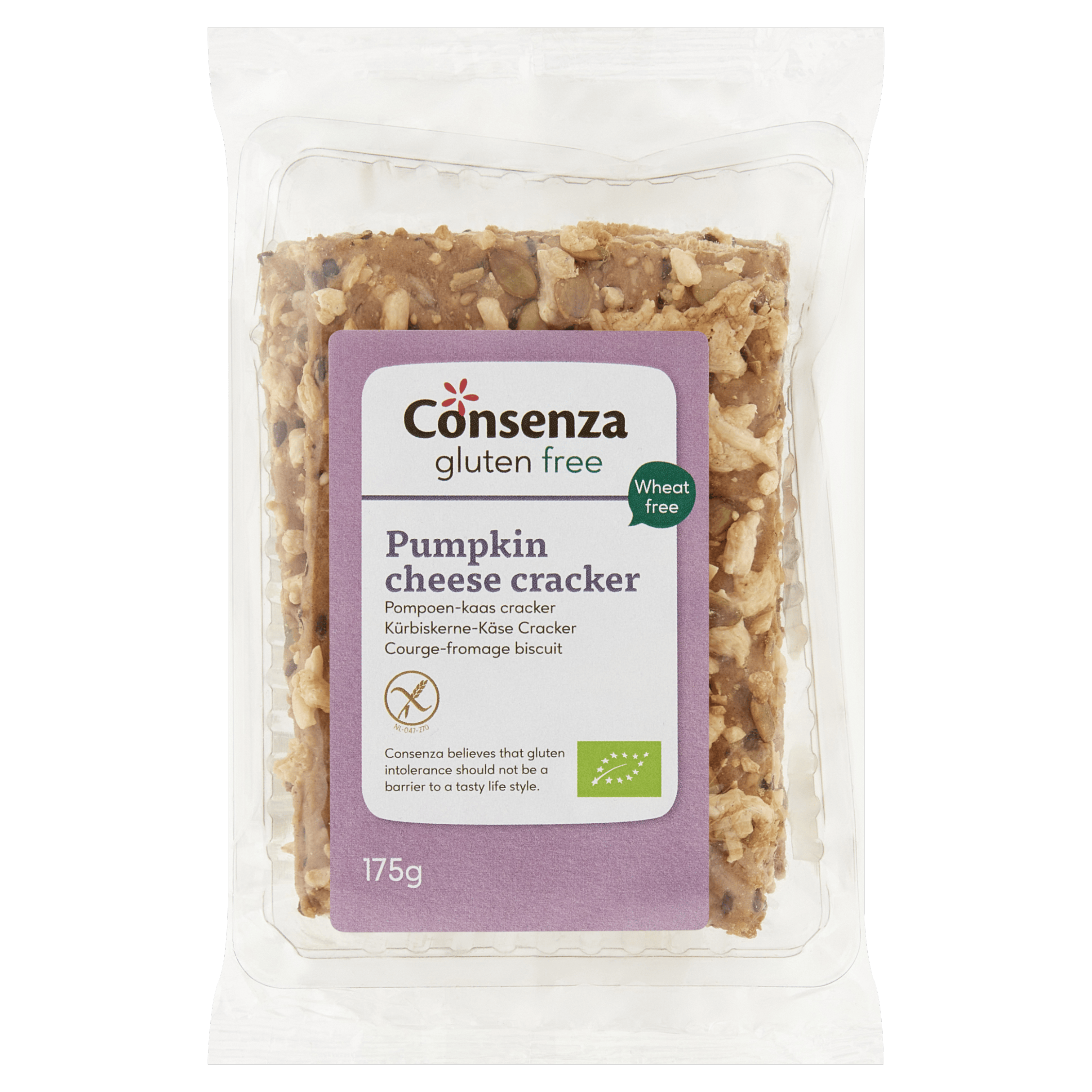 Consenza Cracker kaas pompoen biologisch gv Zak 175 g
