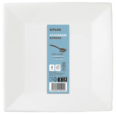 PLUS Bord herbruikbaar vierkant 18cm Krimp 4 st