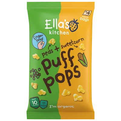 Ella's Kitchen Puff Pops Pea Sweetcorn 10+ snack bio Zak 36 g