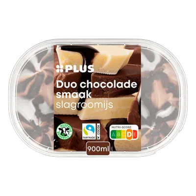 PLUS slagroomijs duo chocolade Kuipje 900 ml