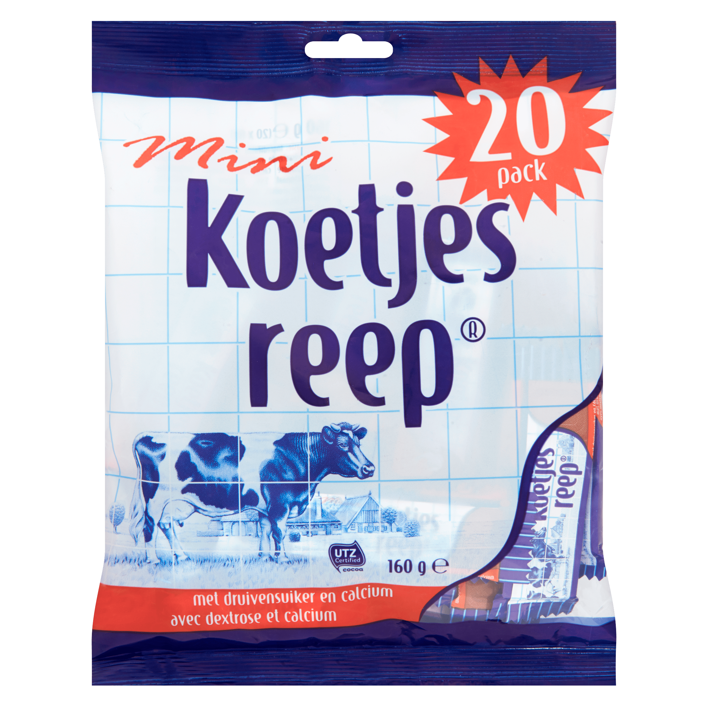 Merkloos Chocolade Koetjesreep Mini Pak 160 g
