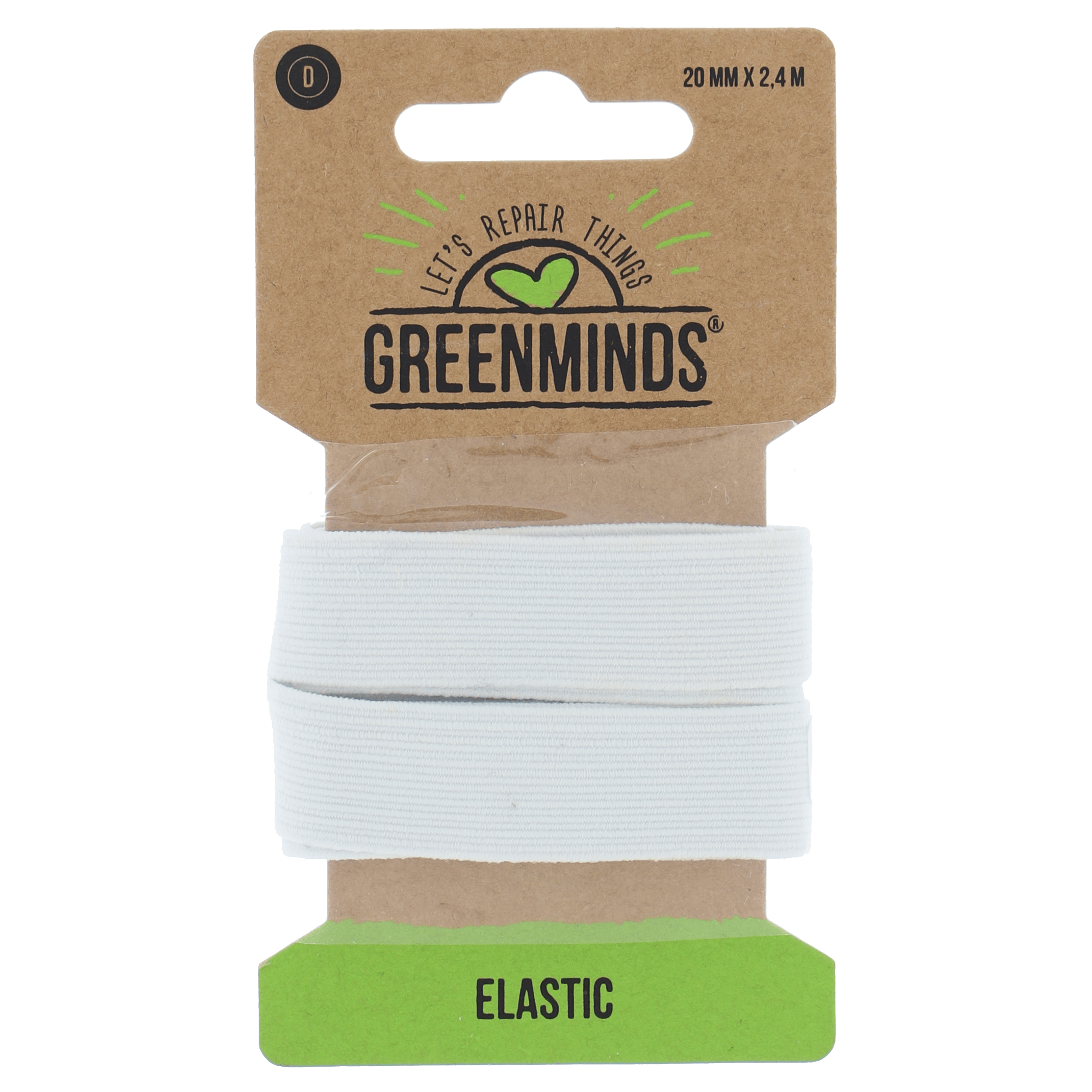Greenminds Elastiek Wit 20mm 2,4mtr Kaart 14 g