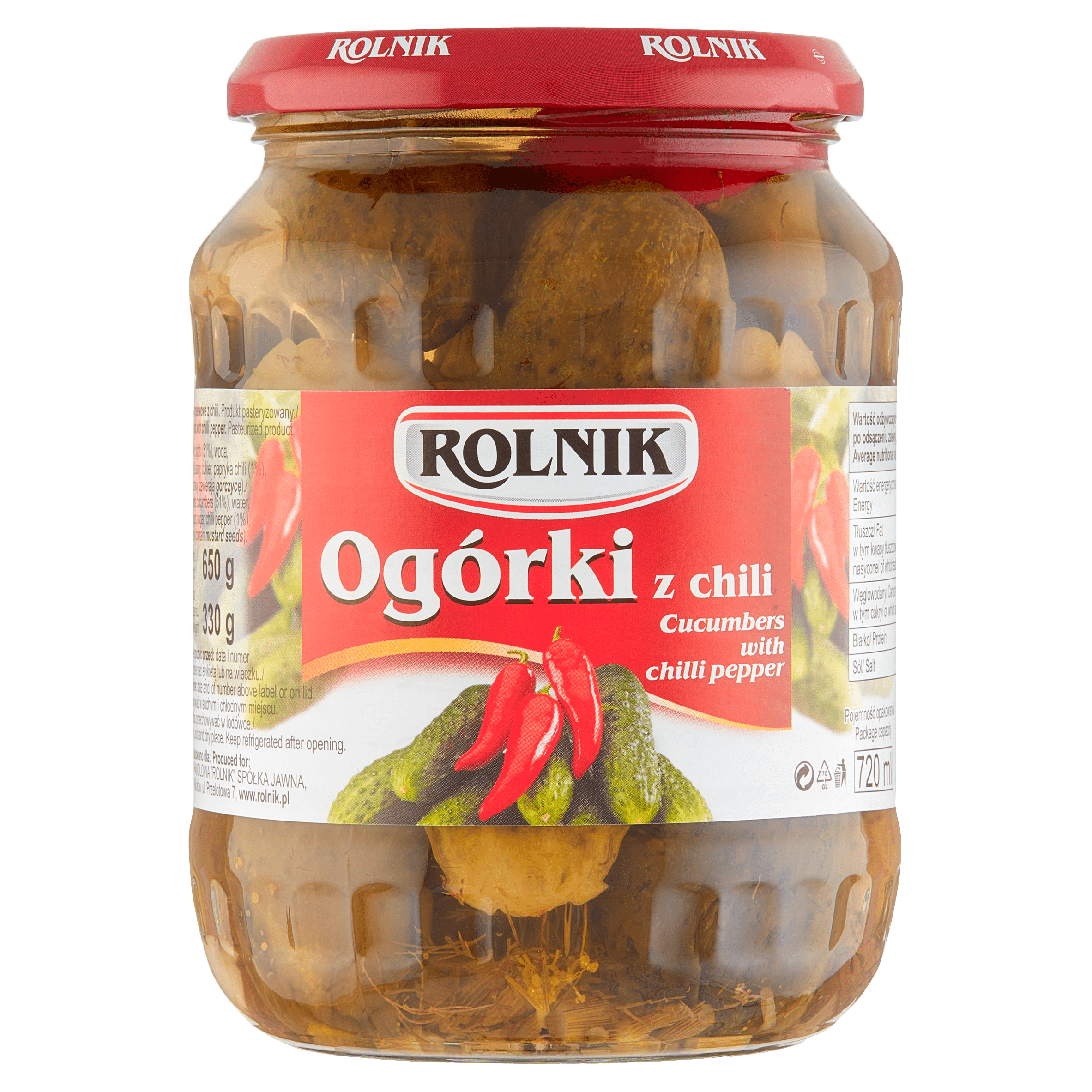Rolnik Ogorki Chili / Augurk met pepers Pot 650 g