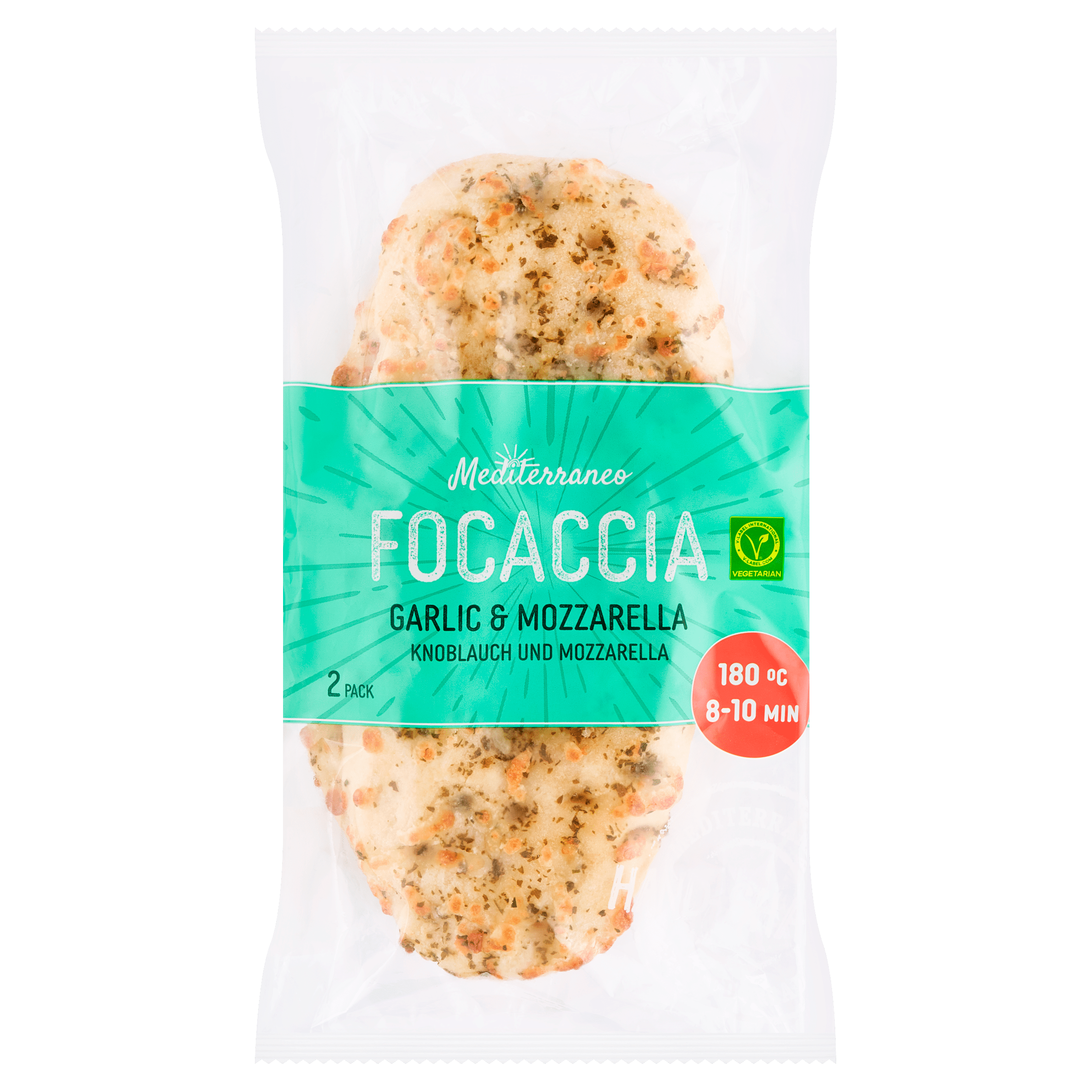 Mediterraneo Focaccia knoflook mozzarella Wikkel 2 st