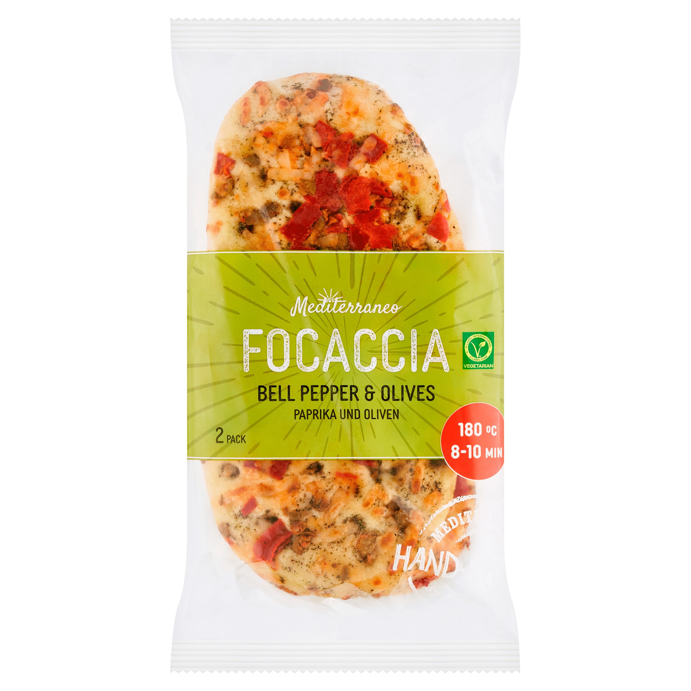 Mediterraneo Focaccia met paprika en olijven Zak 2 st