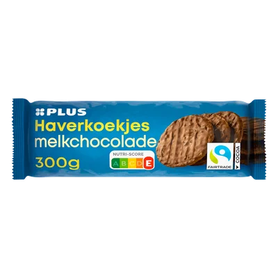 PLUS Haverkoekjes melkchocolade Fairtrade Wikkel 300 g