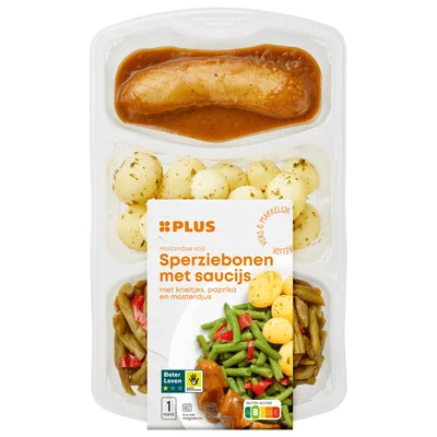 PLUS Sperzieboon-paprika saucijs kr Tray 500 g