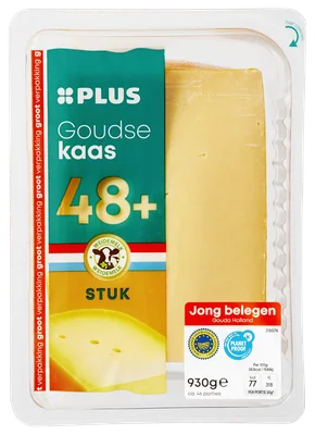 PLUS Goudse jong belegen 48+ stuk Tray 930 g