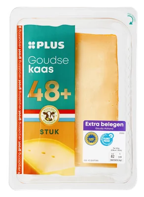 PLUS Goudse extra belegen 48+ stuk Tray 865 g
