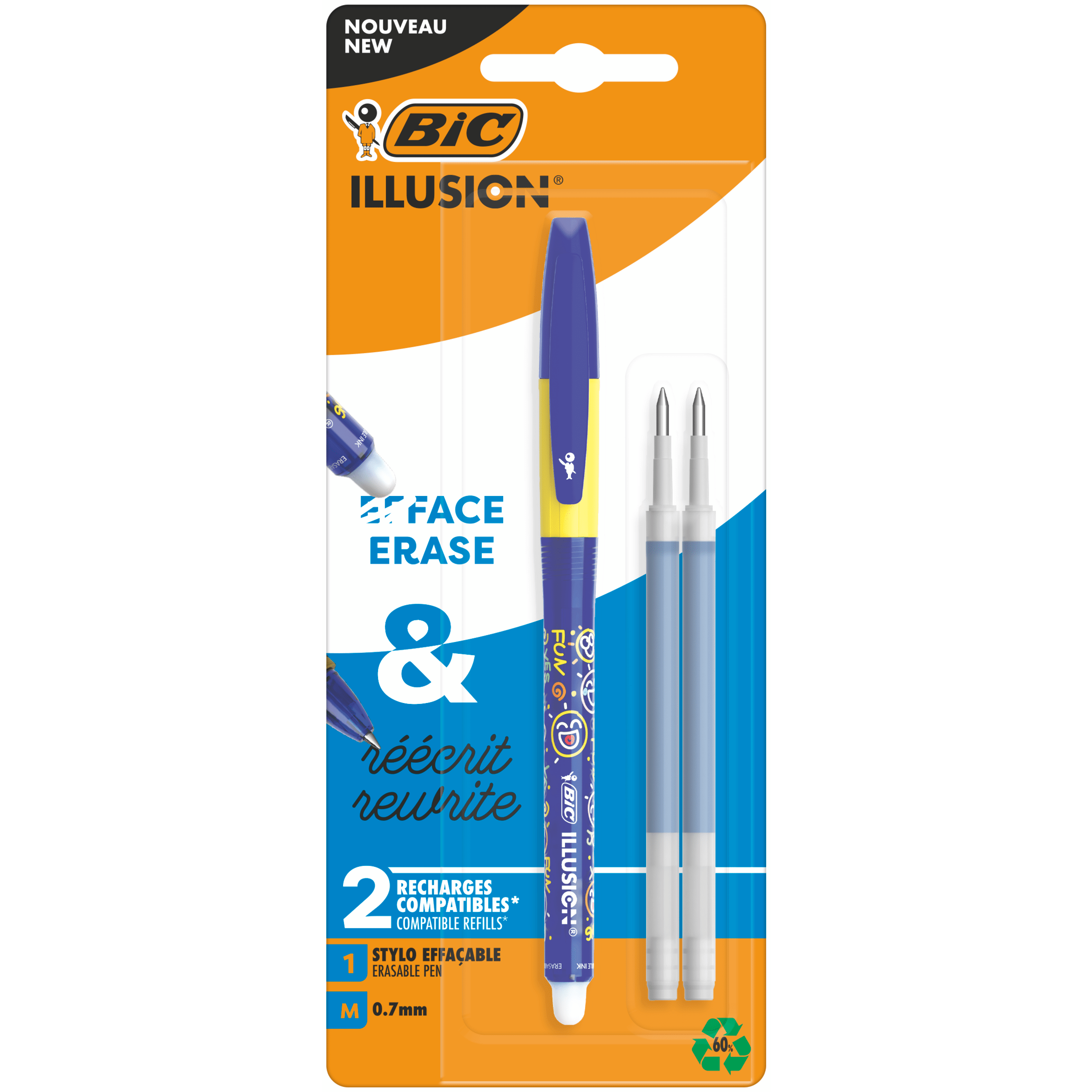 Bic Illusion Gel Pen blauw + 2 vullingen Blister 3 st