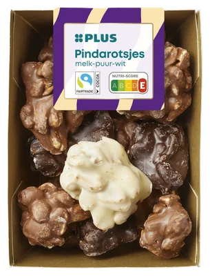 PLUS Pindarotsjes melk/wit/puur Tray 160 g