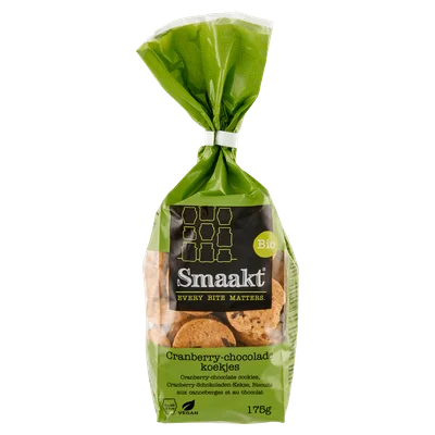 Smaakt Cranberry chocoladekoekjes biologisch Zak 175 g