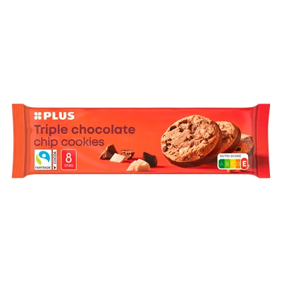 PLUS Triple chocolate chip cookies Tray 180 g
