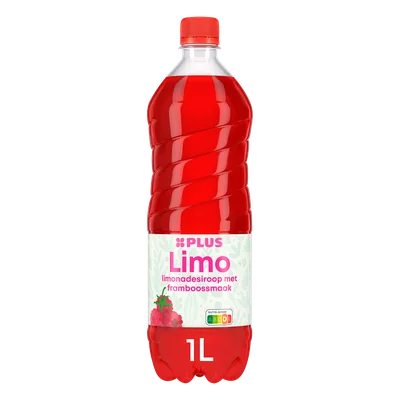 PLUS Limonadesiroop Framboos Fles 1000 ml