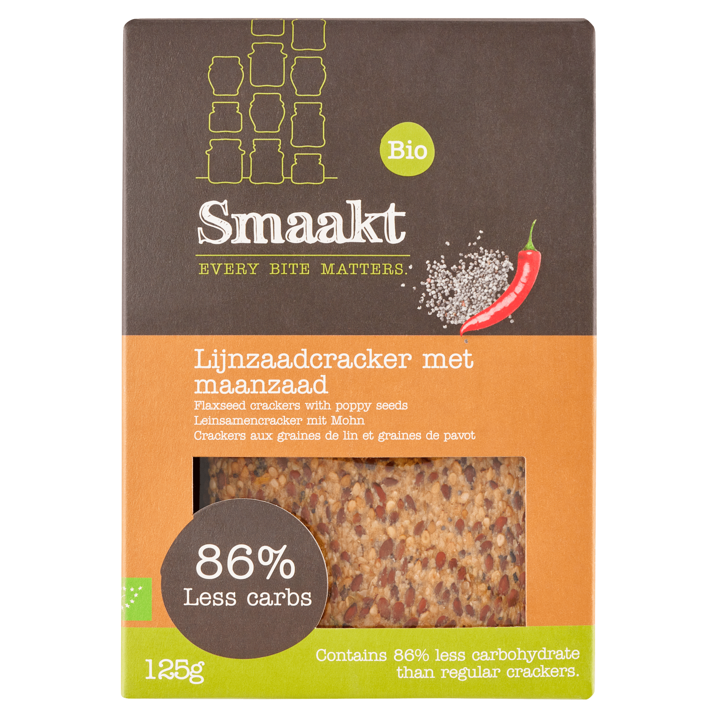 Smaakt Lijnzaadcrackers less carb biologisch Doos 125 g