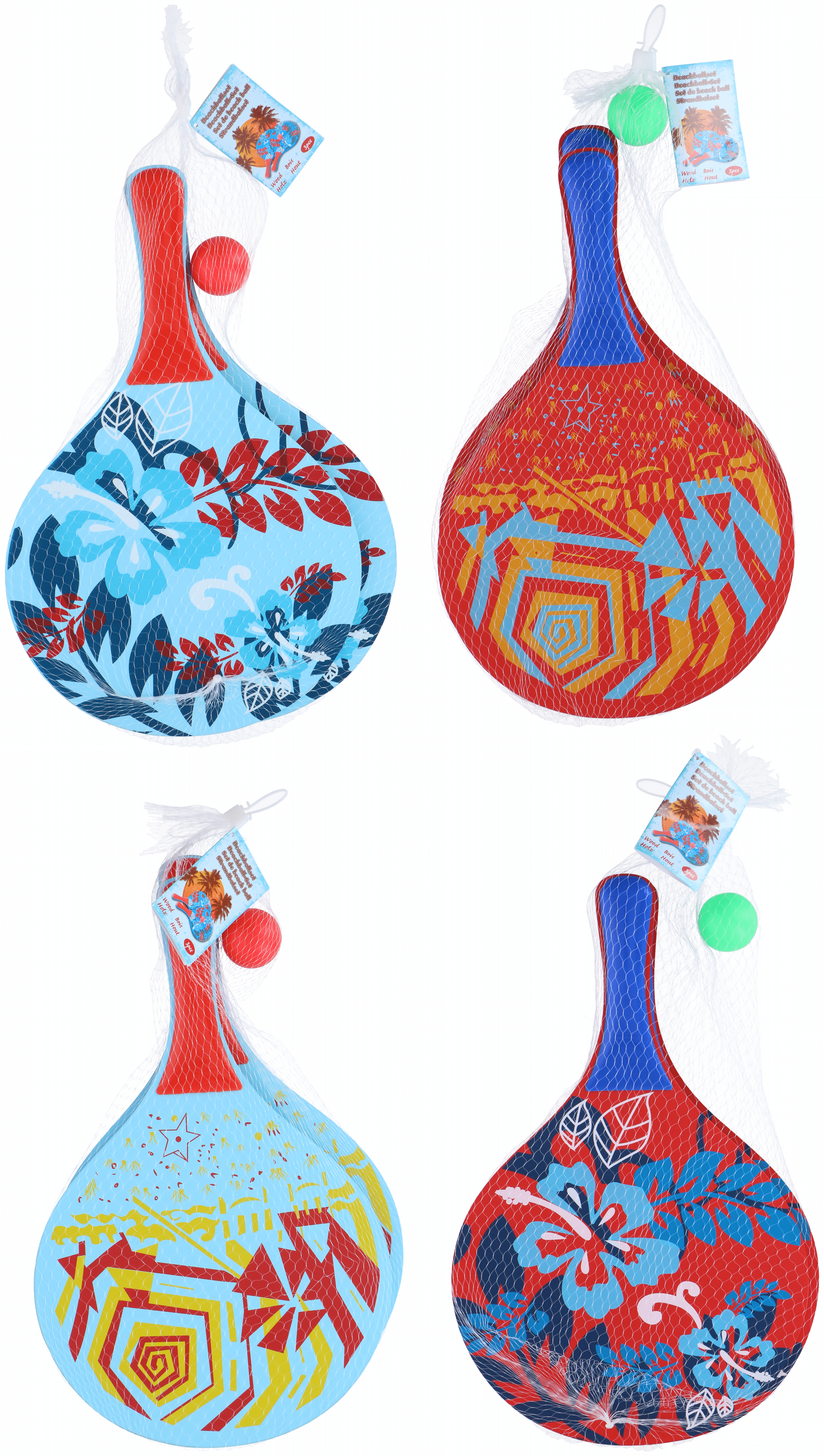 Neutraal Beachball Set Hout ass Stuk 3 st