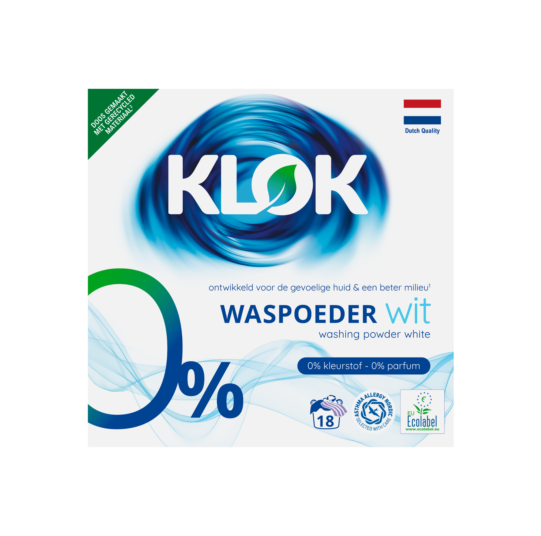 De Klok Eco wit poeder 18 sc Doos 1170 g