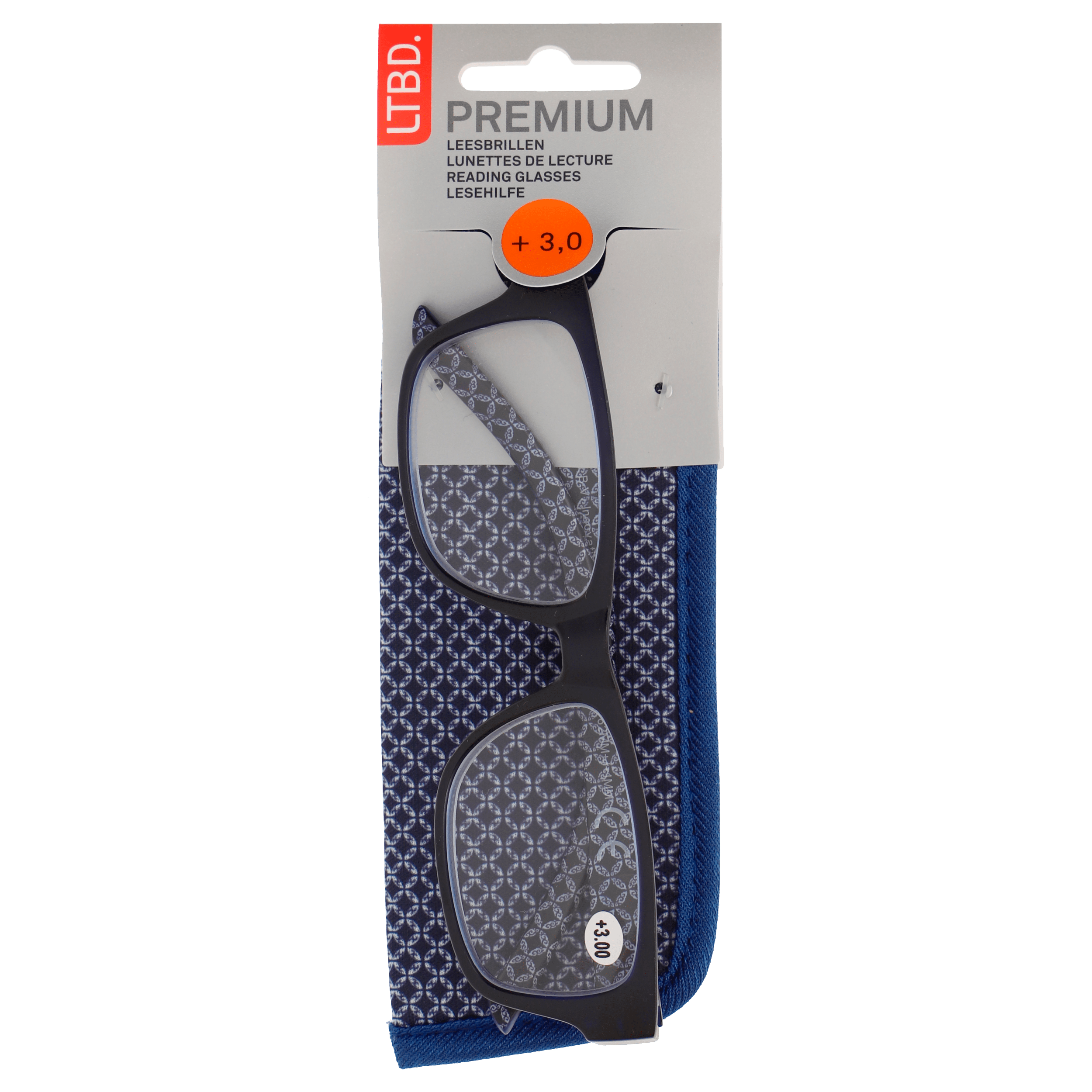 LTBD Premium leesbril zwart etui +1 Kaart 1 st