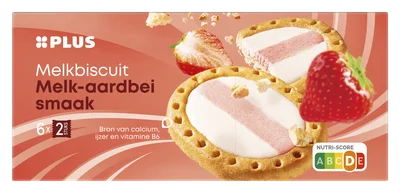PLUS Melkbiscuit melk/aardbei Doos 12 st