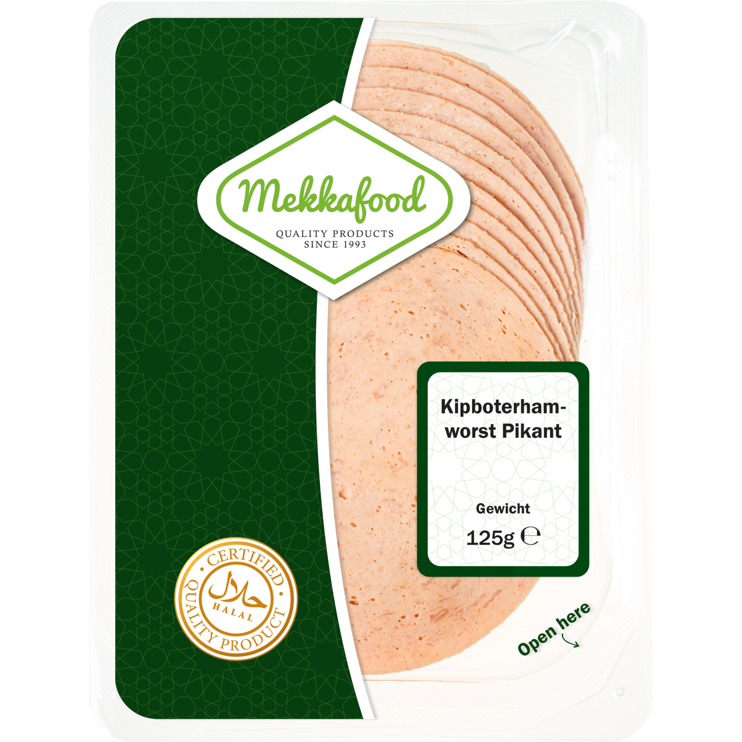 Mekkafood Kip boterhamworst pikant Tray 125 g