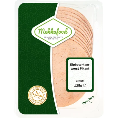 Mekkafood Kip boterhamworst pikant Tray 125 g