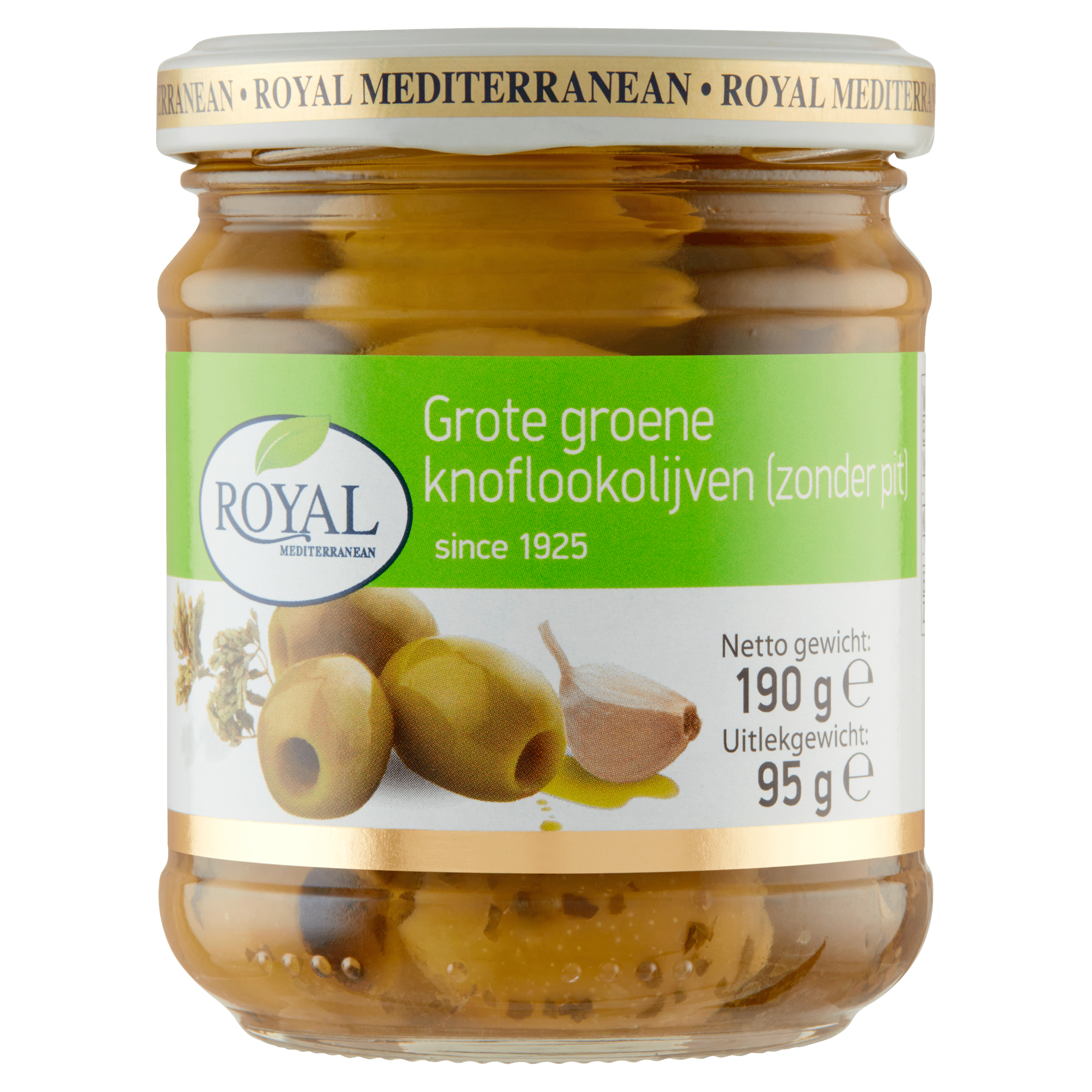 Royal Groene knoflookolijven zonder pit Pot 180 g