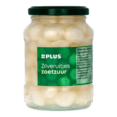 PLUS Zilveruitjes zoetzuur Pot 370 ml