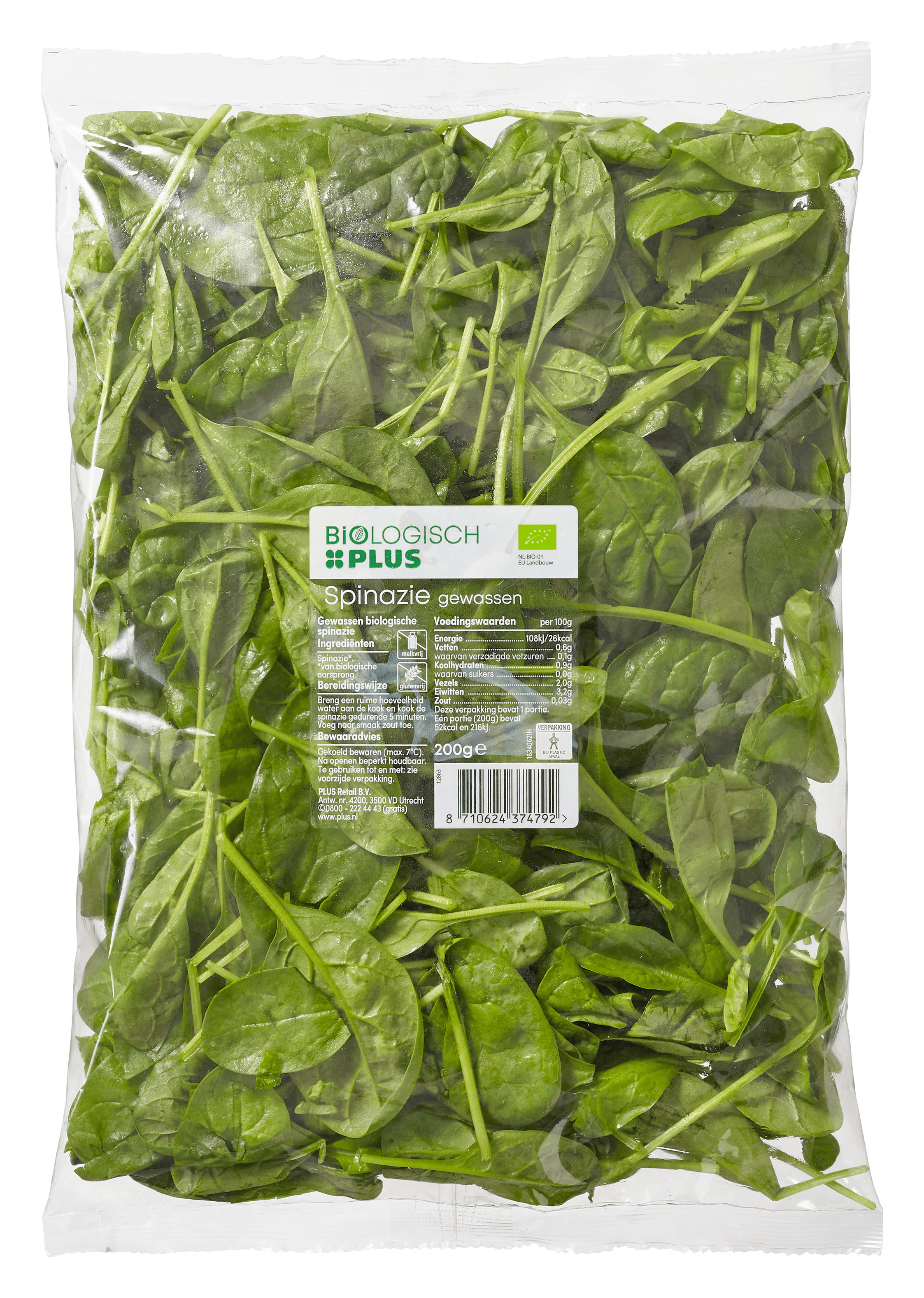 Biologisch PLUS Spinazie biologisch Zak 200 g