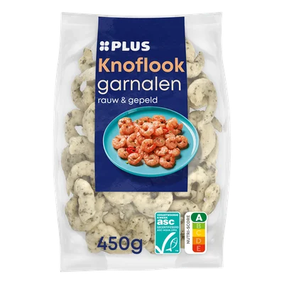 PLUS Knoflook garnalen rauw &amp; gepeld Zak 450 g