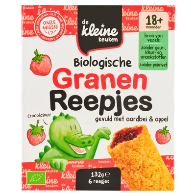 De Kleine Keuken BIO Hartjes koekjes aardbei +18M Doos 120 g