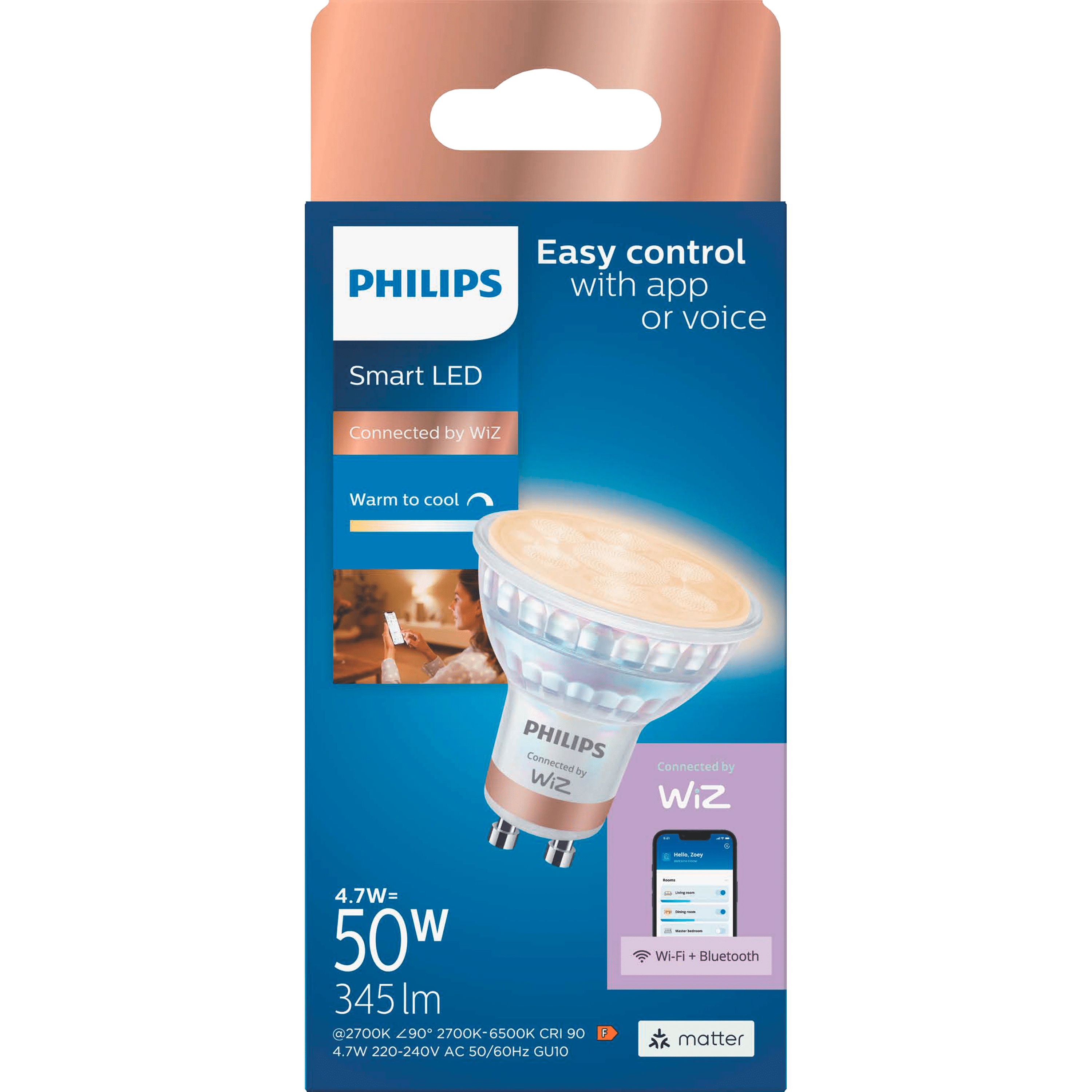 Philips Smart LED 50W GU10 wit- tot blauwtint Bakje 50 g