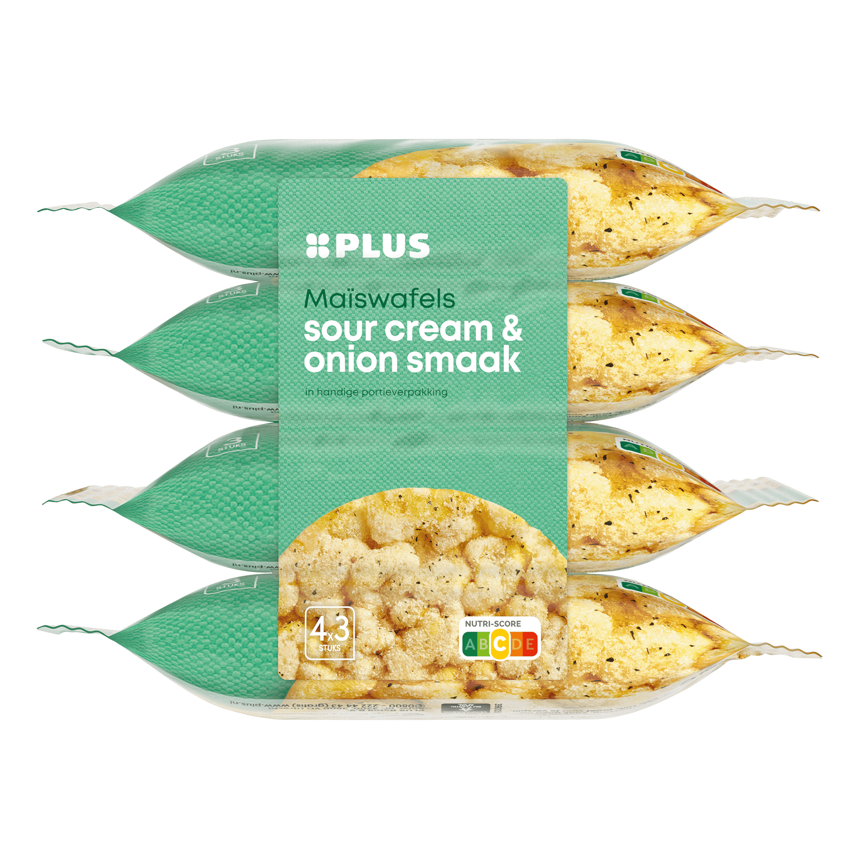 PLUS maiswafels sour cream onion Wikkel 104 g