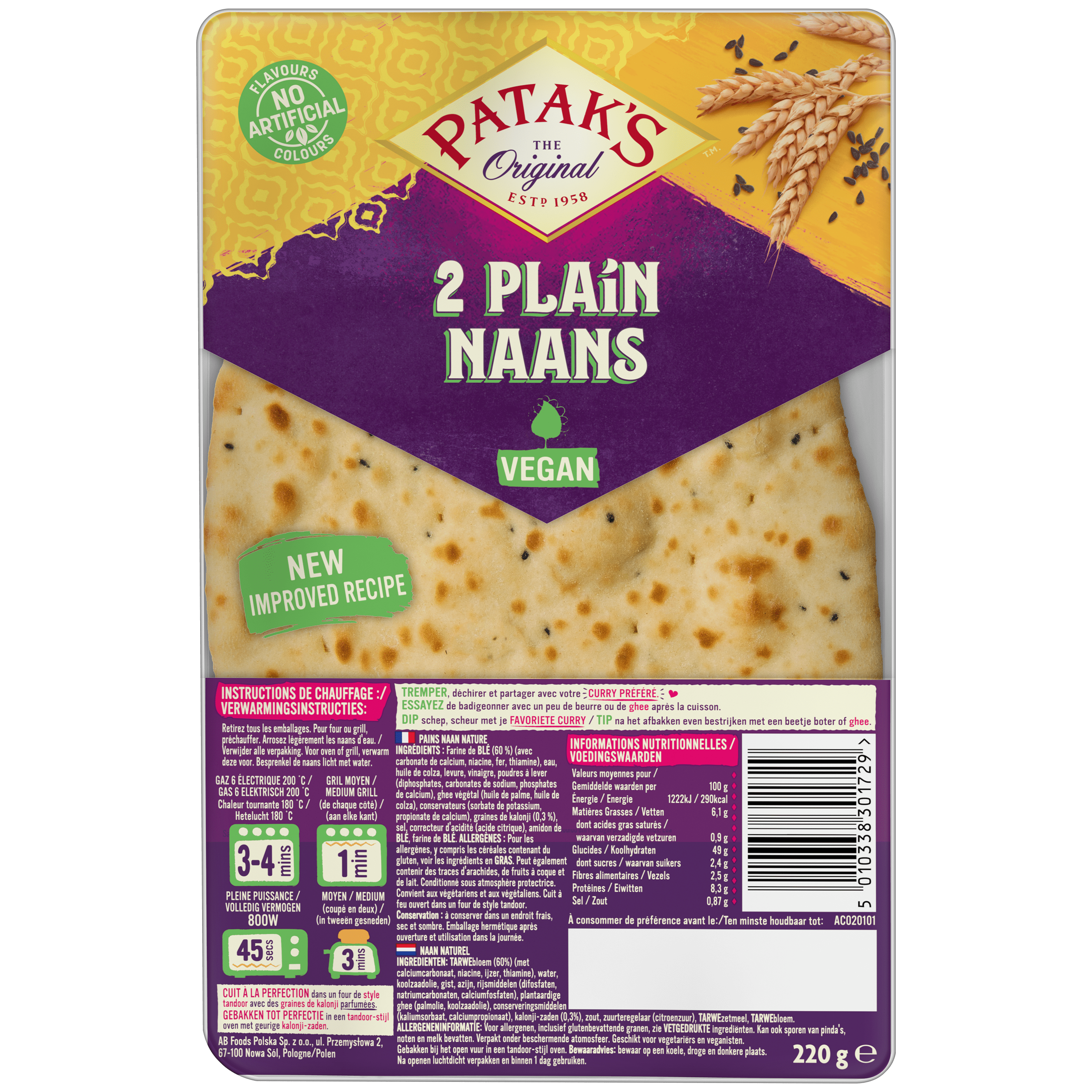 Patak's Naan Naturel Zakje 220 g