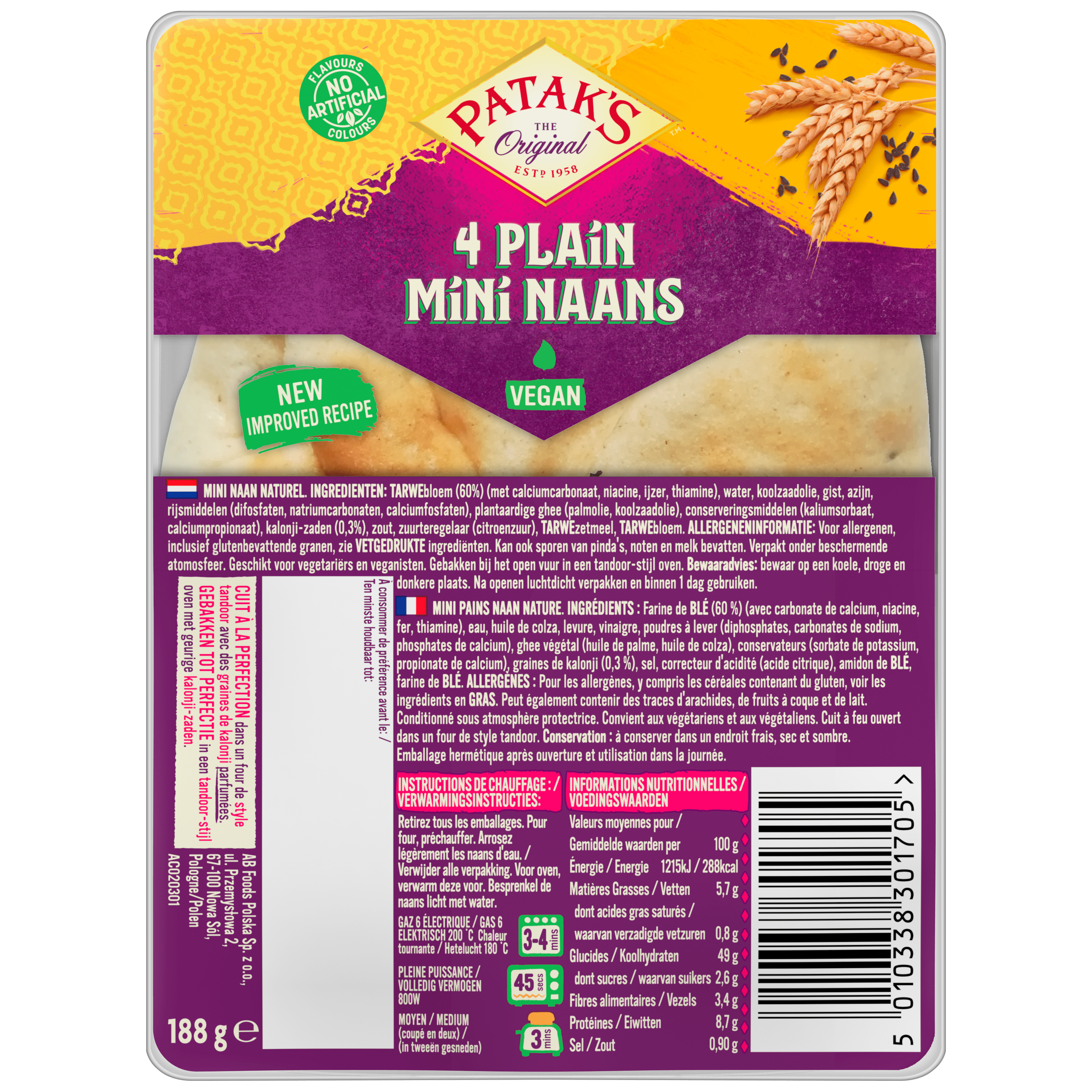Patak's Mini naan naturel Zakje 188 g